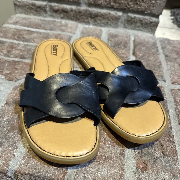 Born Kasia Slide Womens Size 10 Shoes Black Leather Slip On Casual Flat Sandals - Picture 1 of 15